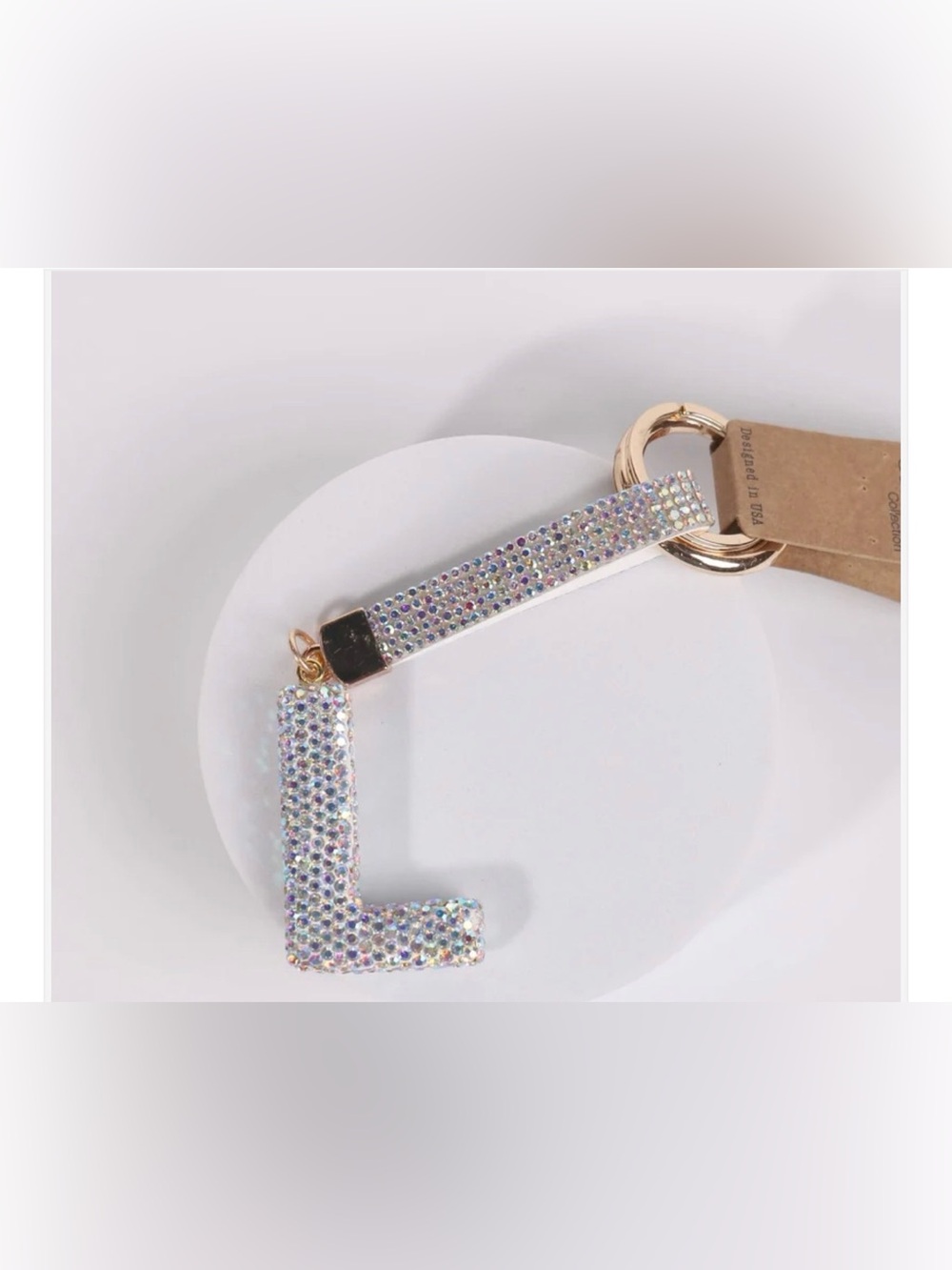 Crystal Initial L Keychain - White Iridescent